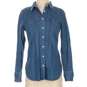 ThreadUP REMADE Blue Denim Button-Up Denim Shirt S